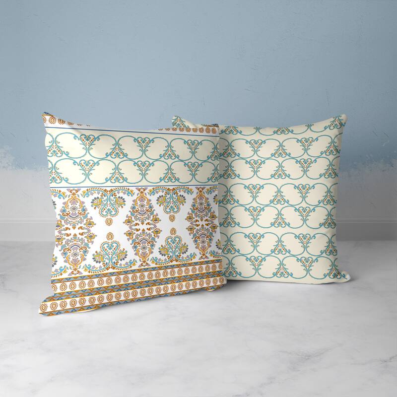 Floral Fusion Indoor/Outdoor Throw Pillow Cover in Blue 16x16