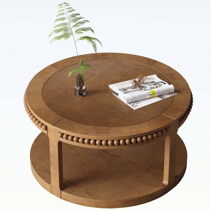 Circle Table with 2-Tier Storage Shelf,Modern Design for Living Room