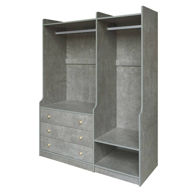 Open Style Wardrobe Closet with 3 Large Storage Drawers and Hanging Rods, Modern Armoire Clothing Organizer with Storage Shelves