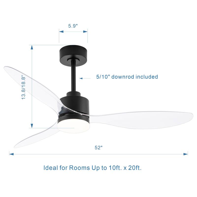 52 Inch LED Ceiling Fan with Lights Remote(3-Blade)