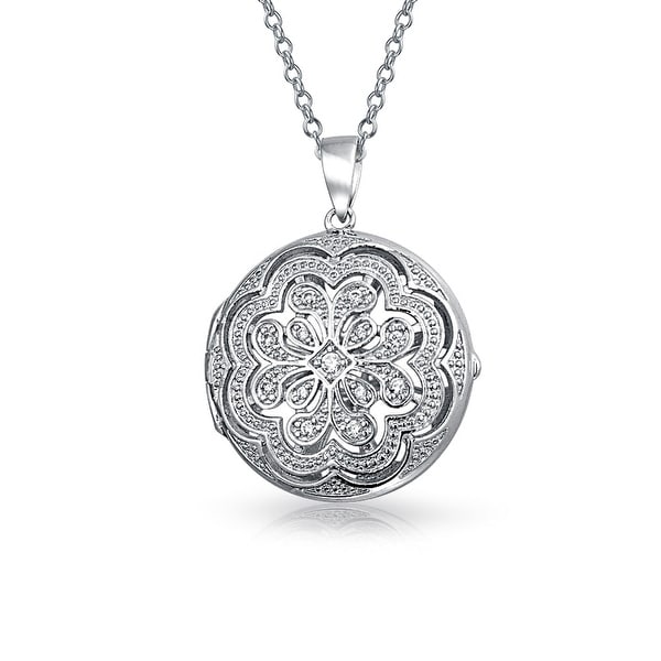 ANTIQUE SILVER FLORAL LOCKET ROUND SMALL 18/"
