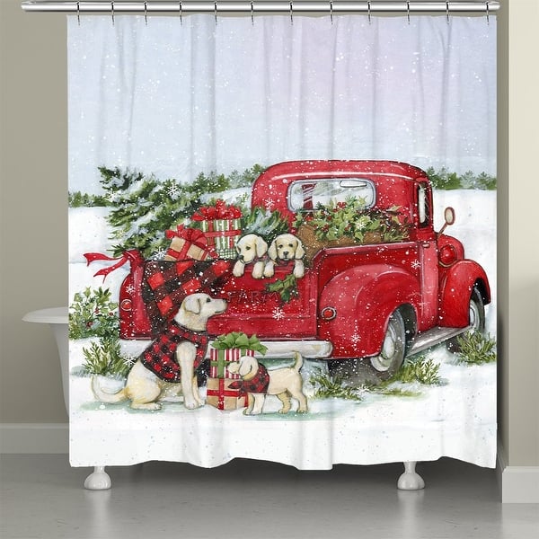 slide 2 of 6, Christmas Red Truck Shower Curtain