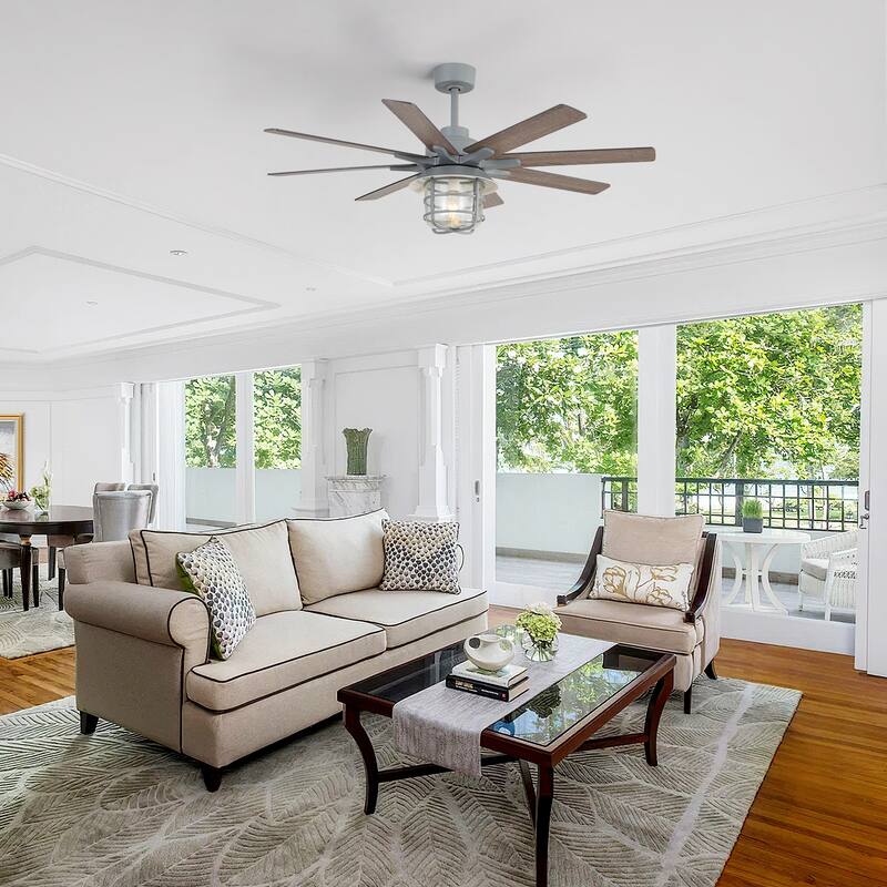 52/66-In Farmhouse Style Industrial Windmill Large Ceiling Fan with Light and Remote