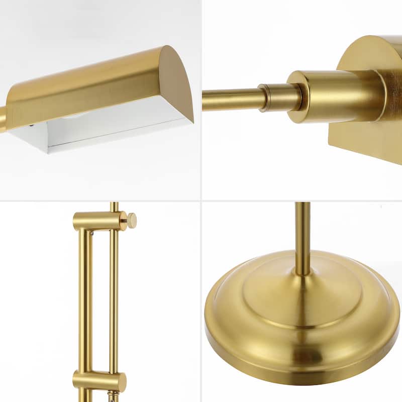 Louis 63" Industrial Minimalist Height-Adjustable Iron Pharmacy LED Floor Lamp, Brass Gold by JONATHAN Y