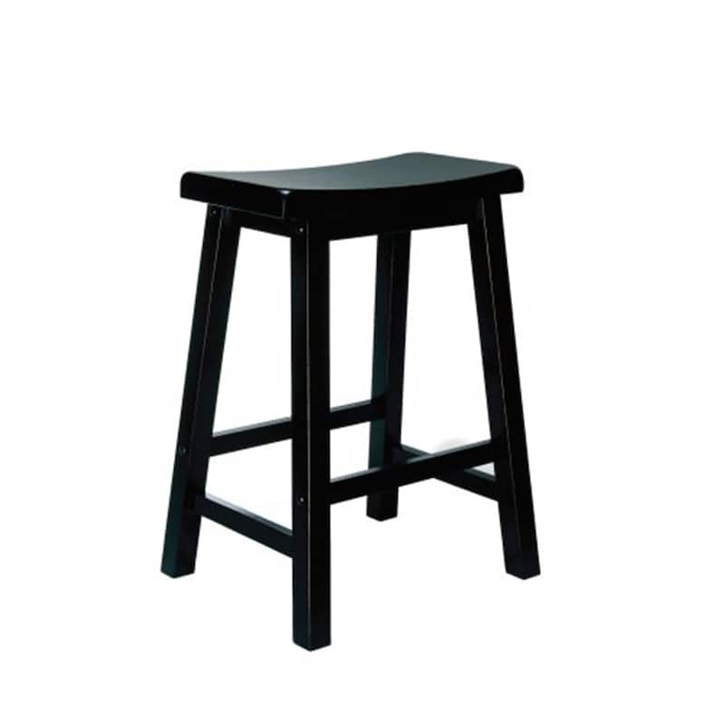 Wood Counter Stool with 24 Inch Seat Height, Antique Black Finish and Seaside Style for Home Kitchen or Bar Seating