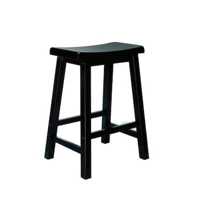 Wood Counter Stool with 24 Inch Seat Height, Antique Black Finish and Seaside Style for Home Kitchen or Bar Seating