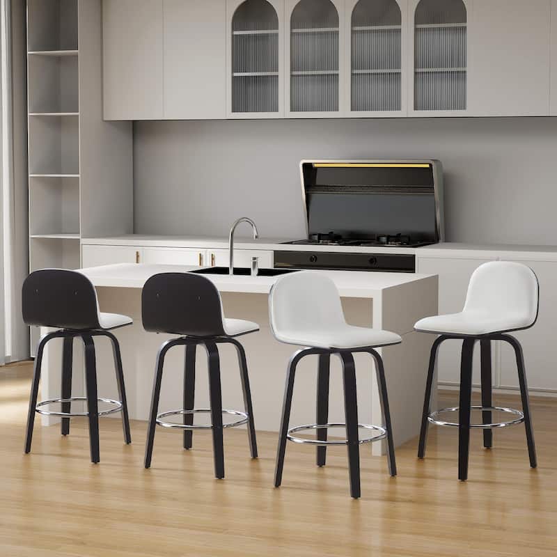 Faux Leather Upholstered Swivel Counter/ Bar Stools with Wood Frame - Set of 4 - Cream - Counter Height