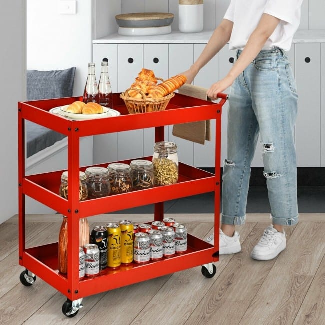 3-Tier Utility Cart Metal Mental Storage Service Trolley - 30'' x 15'' x 31'' (L x W x H)