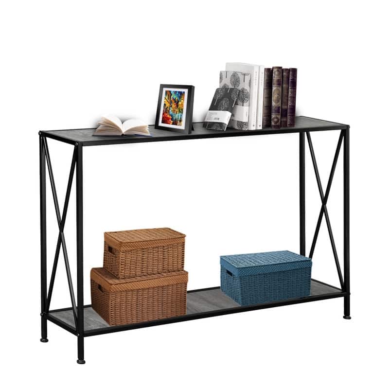 Modern 2-Layers Iron Base Console Table Grey