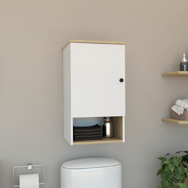 Medicine Cabinet with One Door, One Open Shelf, and Two Internal Shelves, Soft-Close Hinges, Engineered Wood - 16.2X13.8 in - Multicolor + Engineered Wood