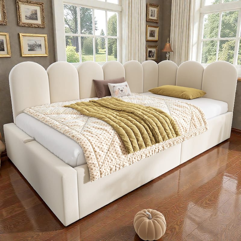 Twin Upholstered Daybed with Hydraulic Storage, Velvet Ottoman Sofa Bed with Metal Slatted Frame for Small Spaces