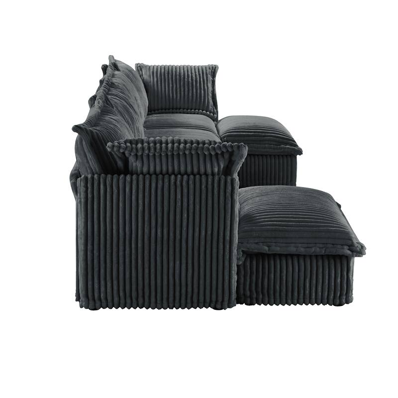 Slipcovered 4-Seater U-Shape Corduroy Sectional Sofa Couch with French Edges Design
