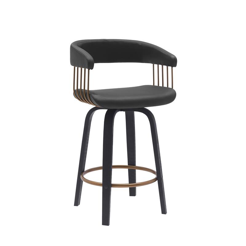 Topanga Modern Swivel Bar Stool, Upholstered Counter Height Chair with Bentwood Legs
