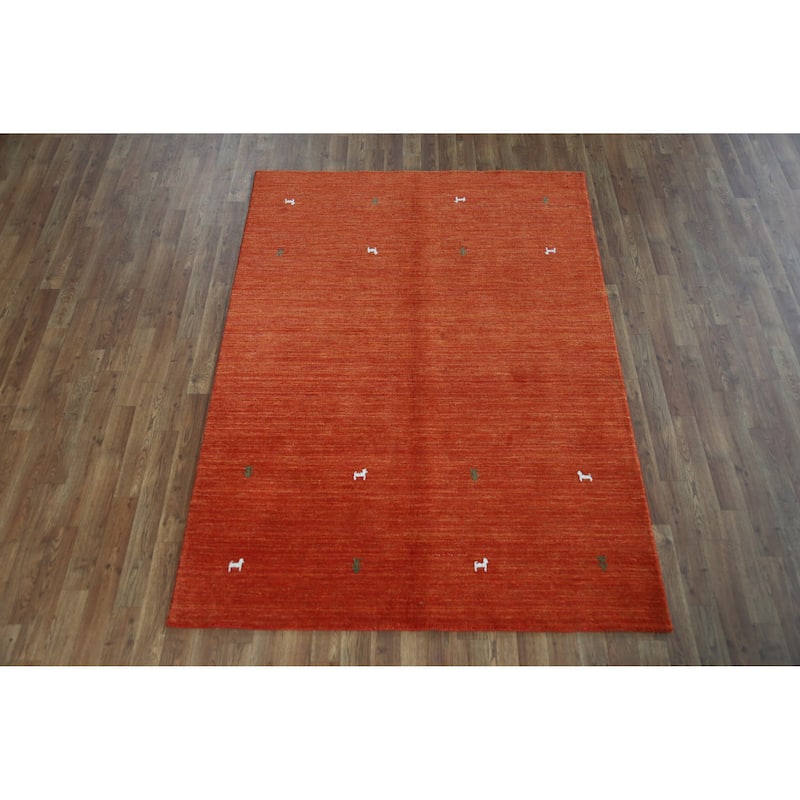 Hand Knotted Oriental 100% Wool Carpet Tribal Animal Pictorial Oranges & Rust Gabbeh Area Rug - 6' 6'' X 4' 8''