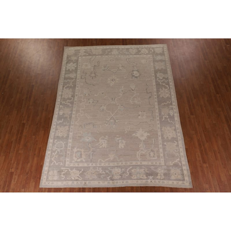 Vegetable Dye Oushak Oriental Area Rug Handmade Floral Wool Carpet - 8'9" x 11'7"