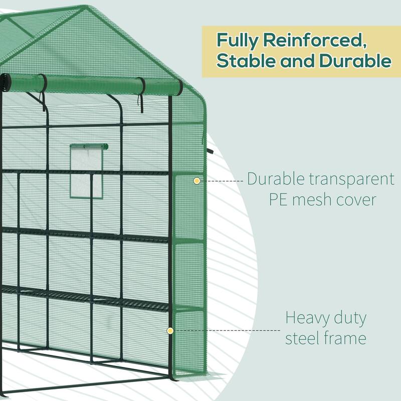 Outsunny 8' x 6' x 7' Portable Walk-in Greenhouse, 18 Shelf Hot House, Roll Up Zipper Door, UV protective