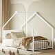 preview thumbnail 23 of 38, Metal House Floor Bed Frame with Roof and Colorful Lights