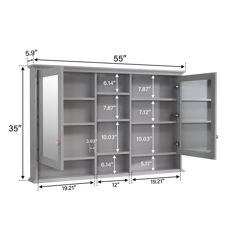 Modern Surface Mount Solid Wood Framed Medicine Cabinet With Mirror and Shelves