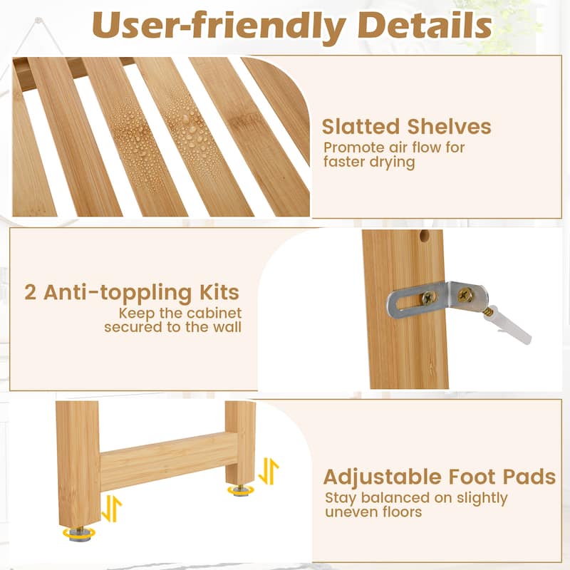 Gymax Bamboo over the Toilet Storage Shelf w/3-tier Open Shelf - Natural