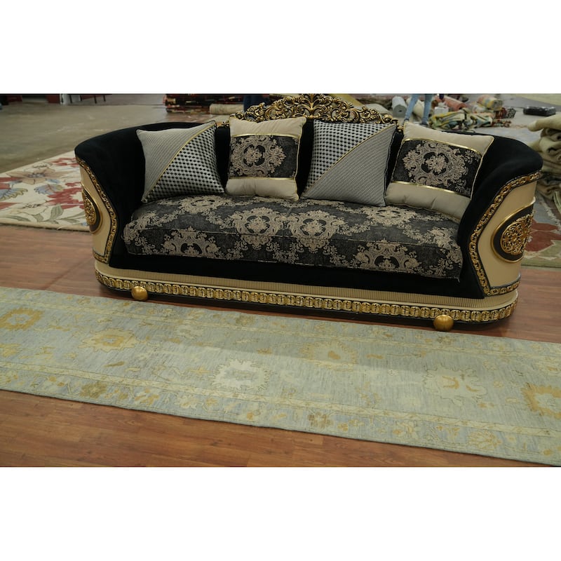 Vegetable Dye Wool Oushak Turkish Runner Rug, Floral Geometric Carpet - 11' 7'' X 2' 9''