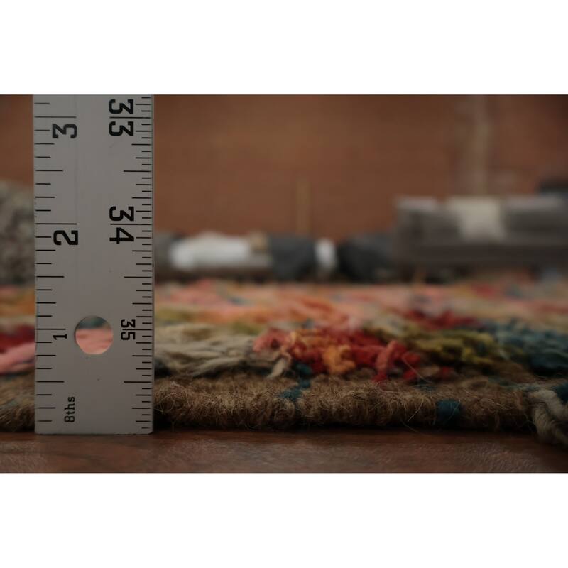 Hand Knotted Oriental 100% Wool Carpet Tribal Checkered Multi-Colored Moroccan Area Rug - 9' 10'' X 8' 1''