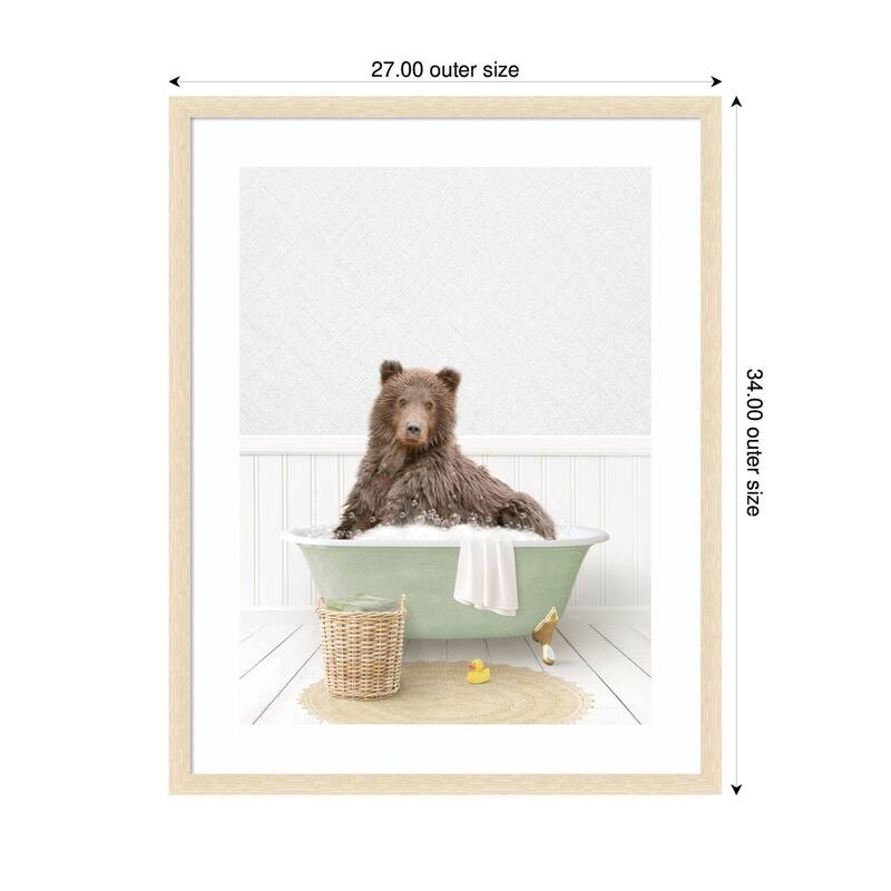 Kate and Laurel Bear in Cottage Green Bath by Amy Peterson Framed Wall Art Print
