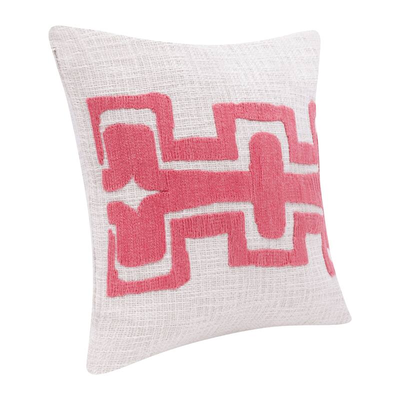 HomeRoots 20" X 20" Coral And Ivory 100% Cotton Geometric Zippered Pillow