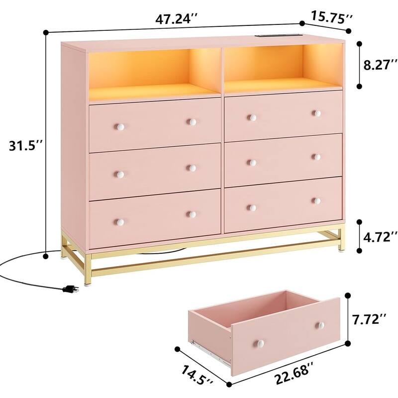 Wide Dresser for Bedroom with Charging Station