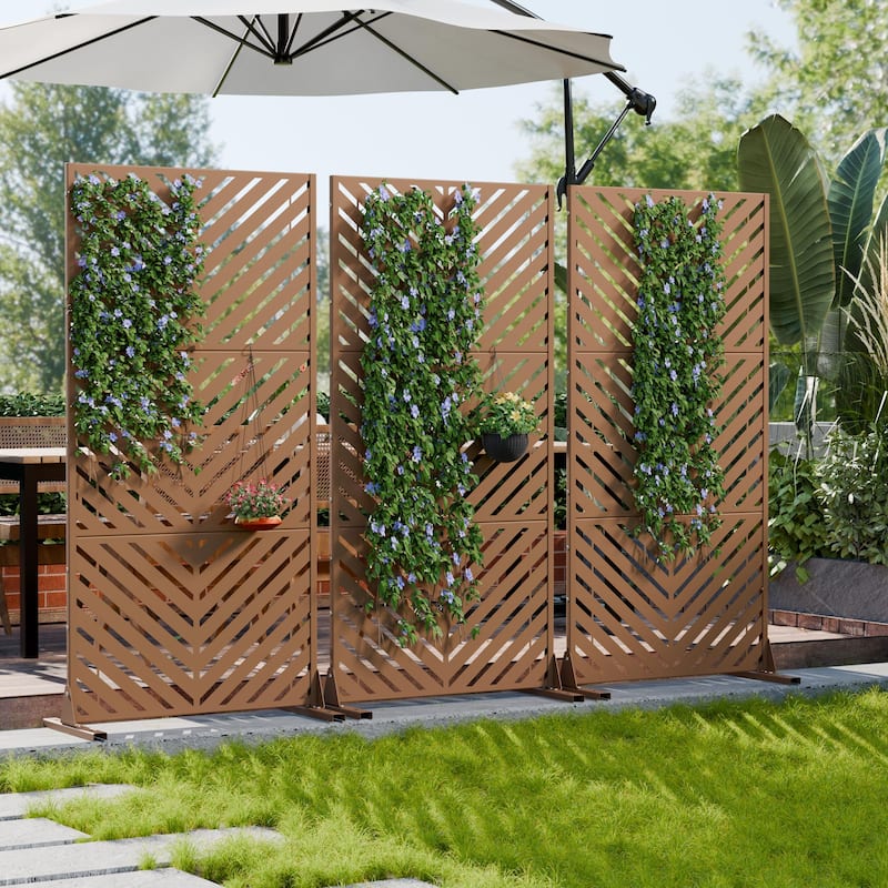Outdoor Privacy Screen 2-Panel Chevron Metal Privacy Fence with Wind-Resistant Base Durable Decorative Divider