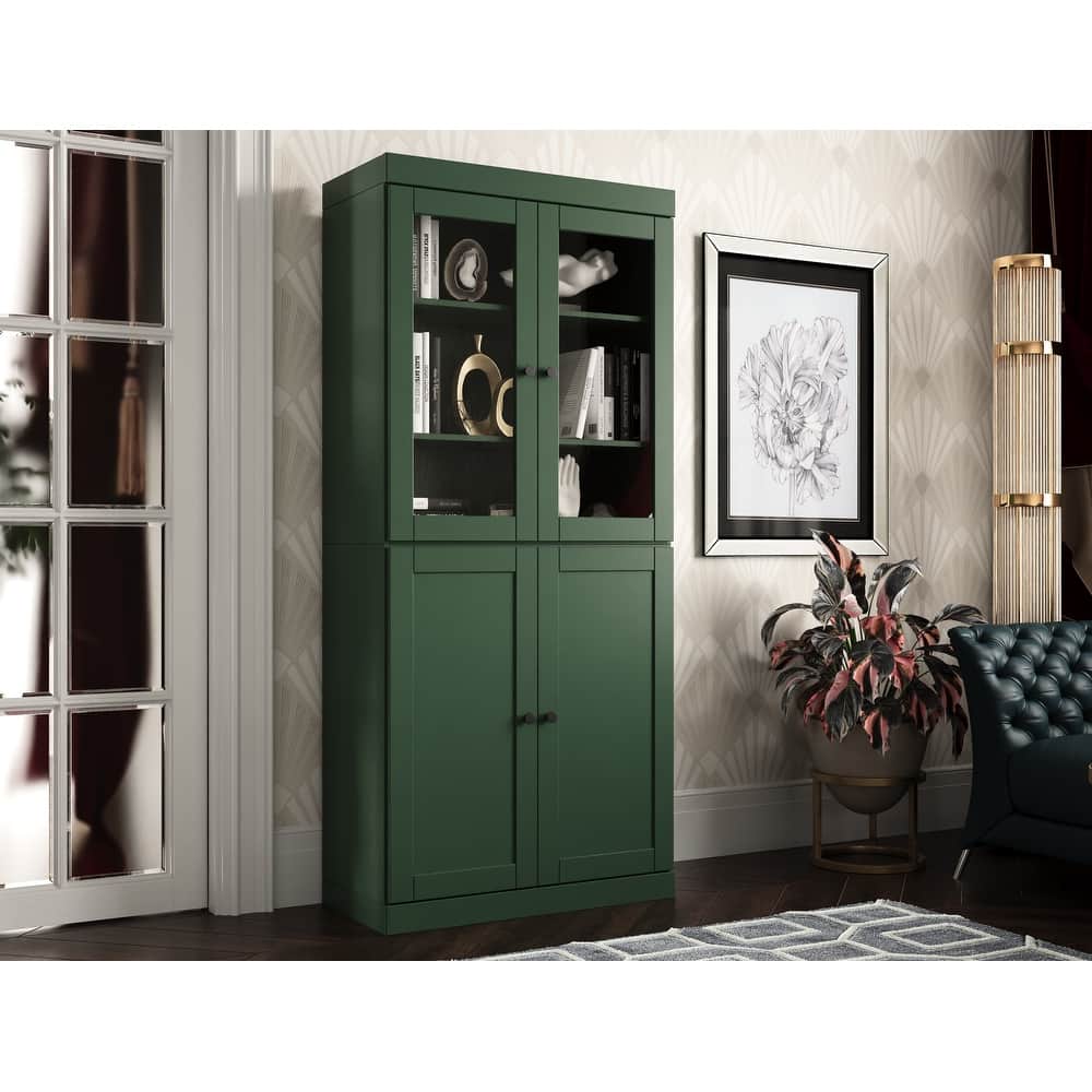 Palace Imports 100% Solid Wood 6-Shelf Bookcase, Shaker & Clear Glass Doors, Adjustable Shelves, 32" Wide, 71.5" Tall