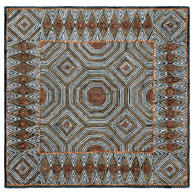SAFAVIEH Handmade Micro-Loop Hiltrud Modern Wool Rug - 5' Square - Blue/Ivory