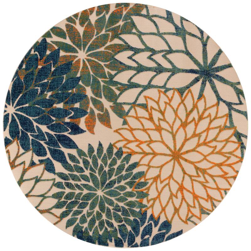 Nourison Aloha Floral Modern, Indoor/Outdoor Area Rug - 7'10" x Round - Blue/Green