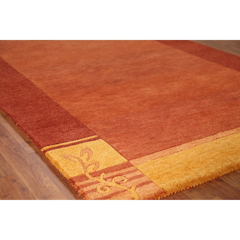 Orange Orange Gabbeh Indian Area Rug Handmade Wool Carpet - 5'3" x 7'7" - 5'3" x 7'7" - Orange