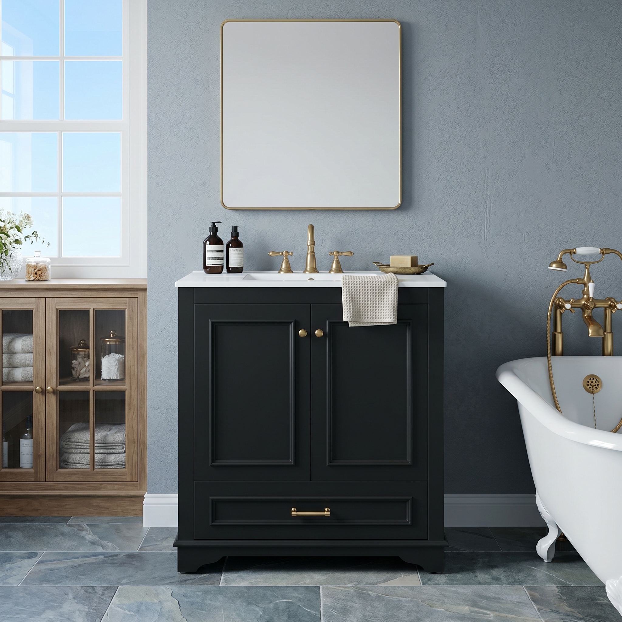 Freestanding Bath Vanity with White Ceramic Top