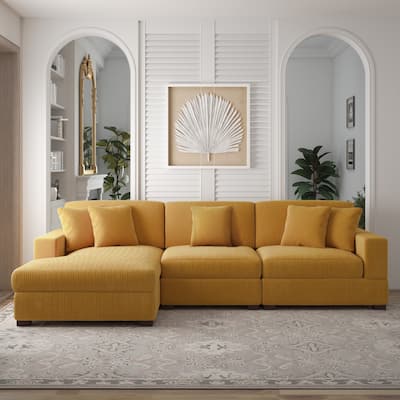 118" W Corduroy Modular Sectional Sofa with Pillows