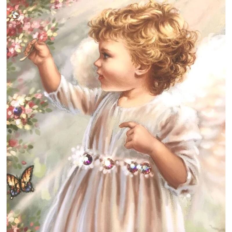 White Pink Angel w/ Swarovski Crystals Square Pizazz Wall Art 10"x 10"