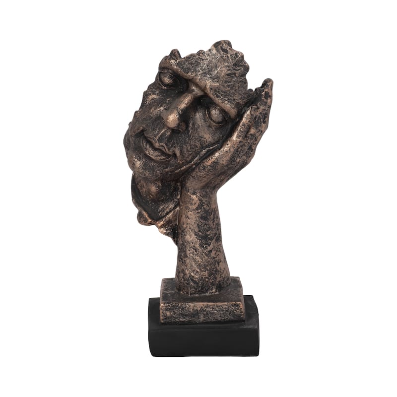 5"Lx4"Wx13"H Bronze Resin Sleepy Head Sculpture, Decorative Figurine for Office, Living Room, or Bedroom Decor, Unique