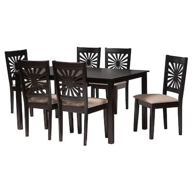 Olympia Modern styled Fabric Upholstered and Brown Finished Wood Dining Set