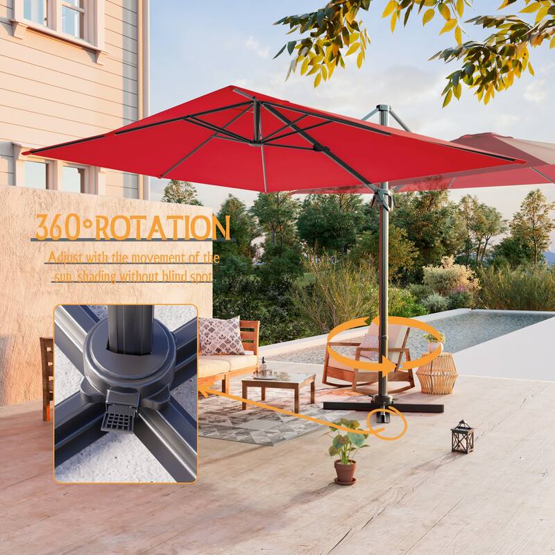 LIVOOSUN 10x8FT Rectangle Cantilever Umbrella Patio Offset Umbrella For Outdoor Space, Solution-Dyed Fabric, 360° Rotation