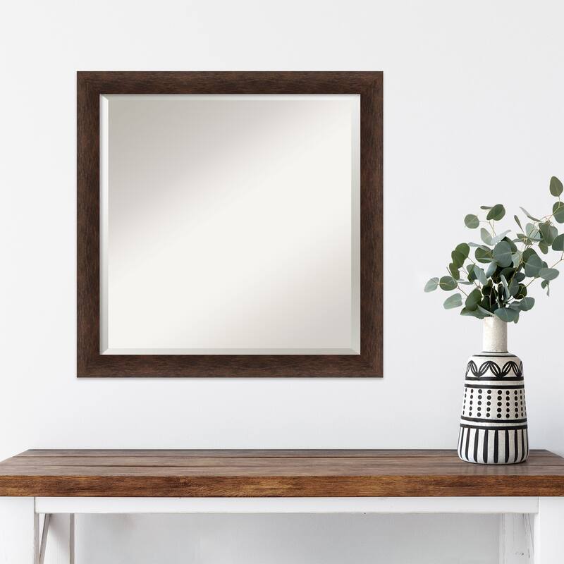 Warm Walnut Narrow Beveled Wood Framed Wall Mirror - Warm Walnut Narrow
