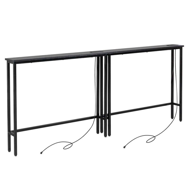 Metal Console Sofa Tables with Built-In USB and AC Ports Pack of 2 - 78.7 x 5.9 x 31.1 in