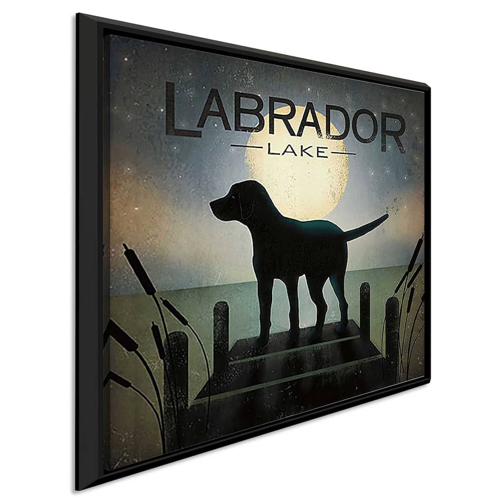 "Moonrise Black Dog Labrador Lake" Print on Floating Canvas