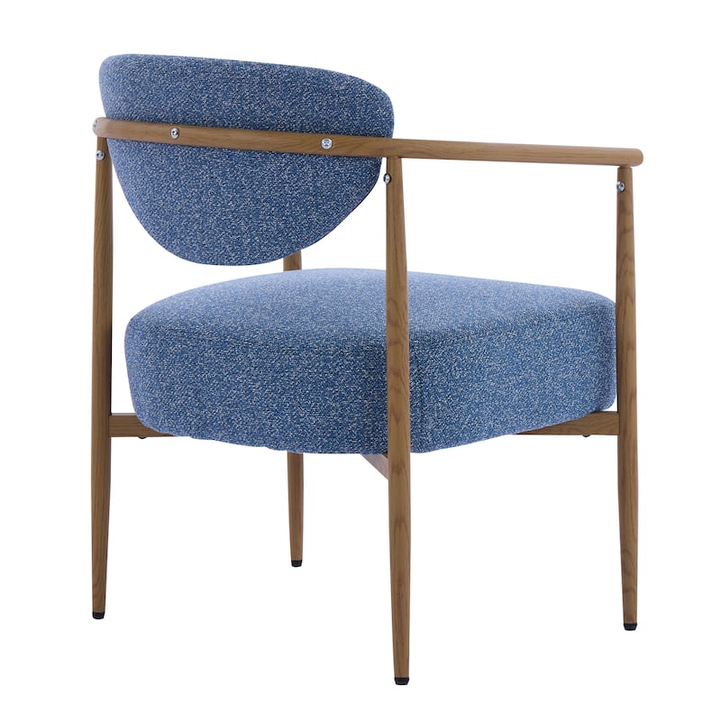 Anmytek Mid Century Modern Accent Chair Blue Fabric Wood Legs Reading Nook Living Room