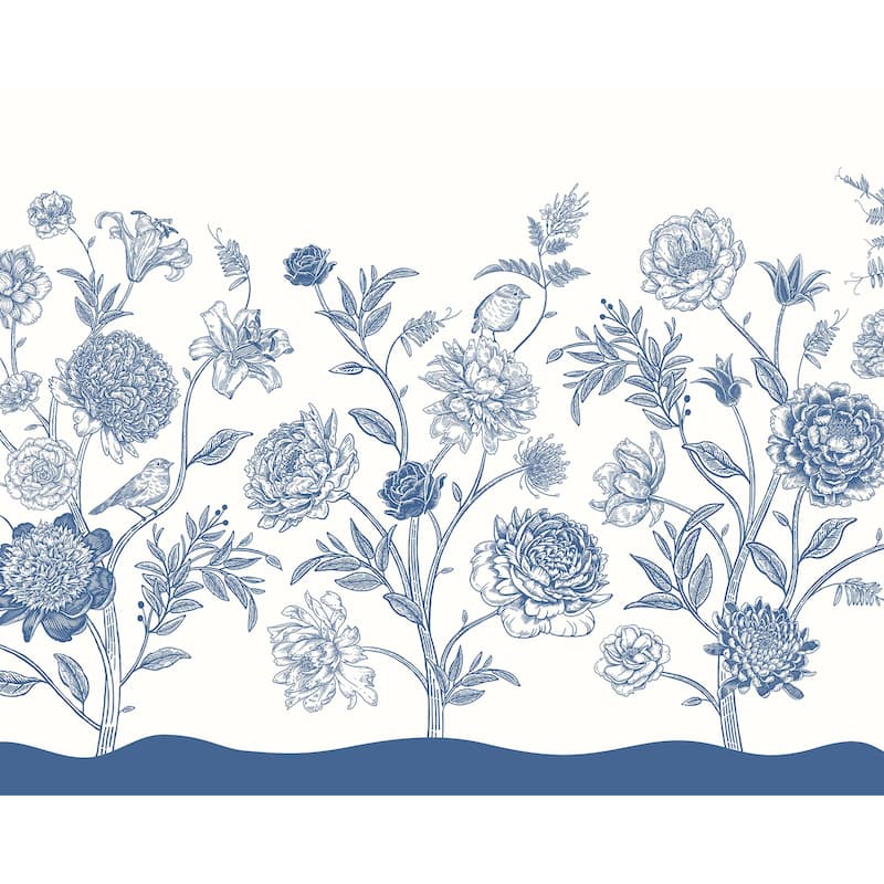 Brewster Origin Murals Jacobean Rose Trail Blue Wall Mural - N/A