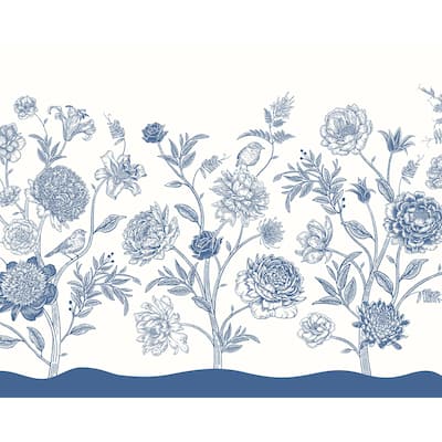 Brewster Origin Murals Jacobean Rose Trail Blue Wall Mural - N/A