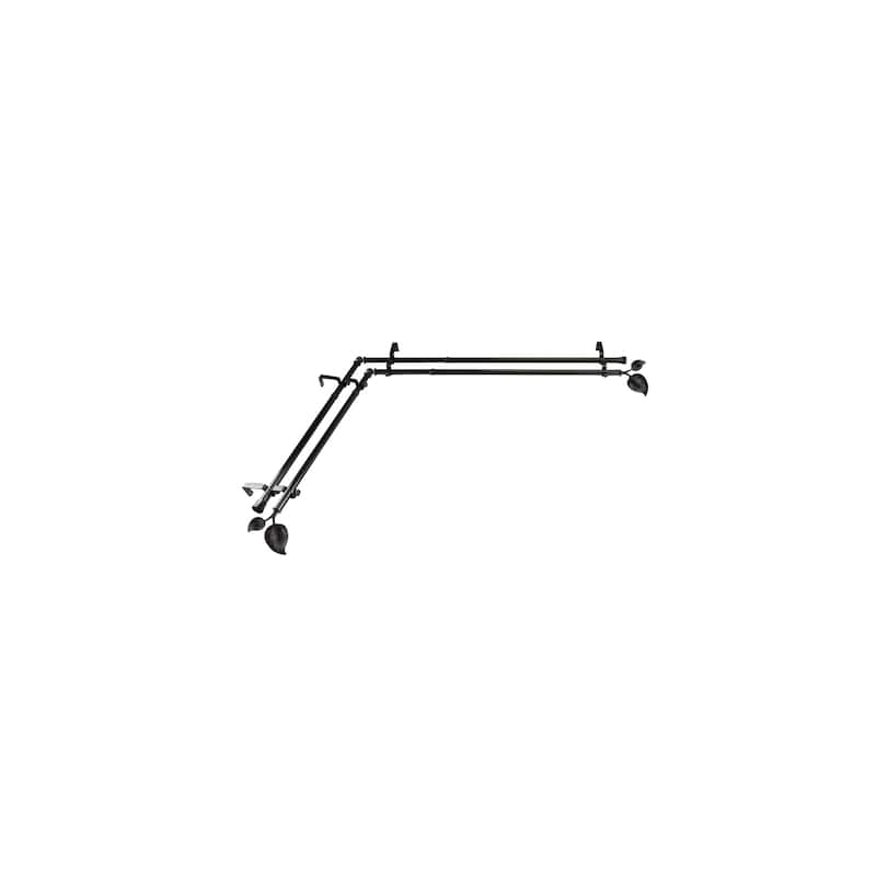 Corner Window Curtain Rod Double, Adjustable Black Rods 48-84", Rustic Home Decor Hardware - M