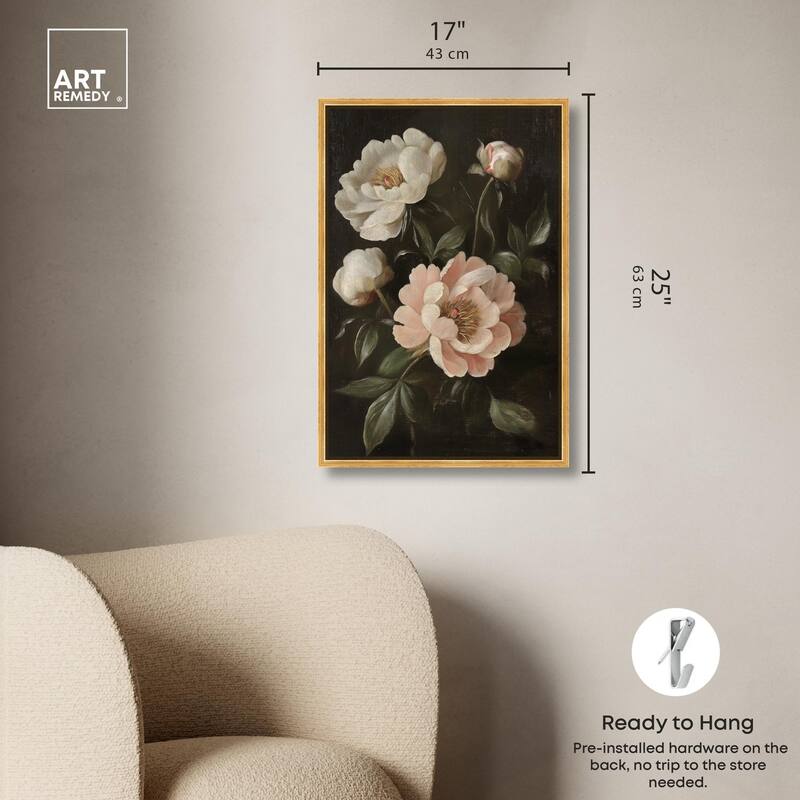 White Peonies in Dark II Canvas by Art Remedy