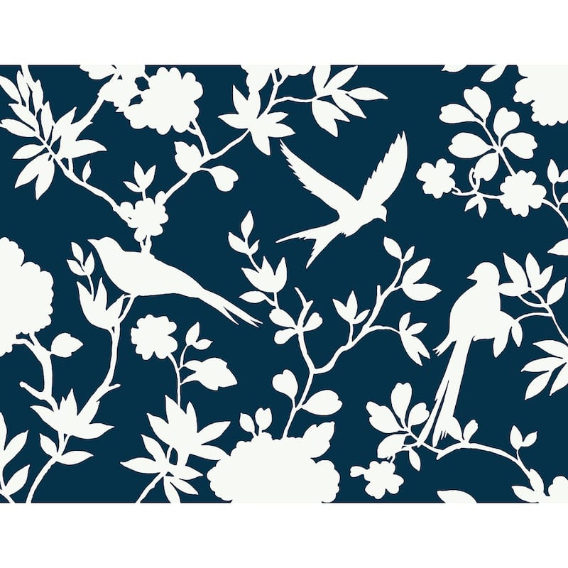 Lillian August Kauai Bird Toile Embossed Vinyl Unpasted Wallpaper - 27 in. W x 27 ft. L - Blue Sea