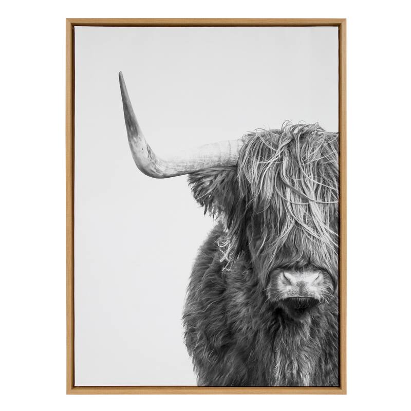 Kate and Laurel Sylvie BW Highland Cow 1 Framed Canvas by Amy Peterson
