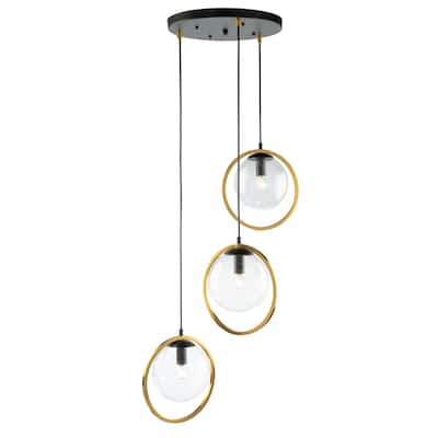 Lugano 3 Light Cord Pendant - Black & Vintage Brass